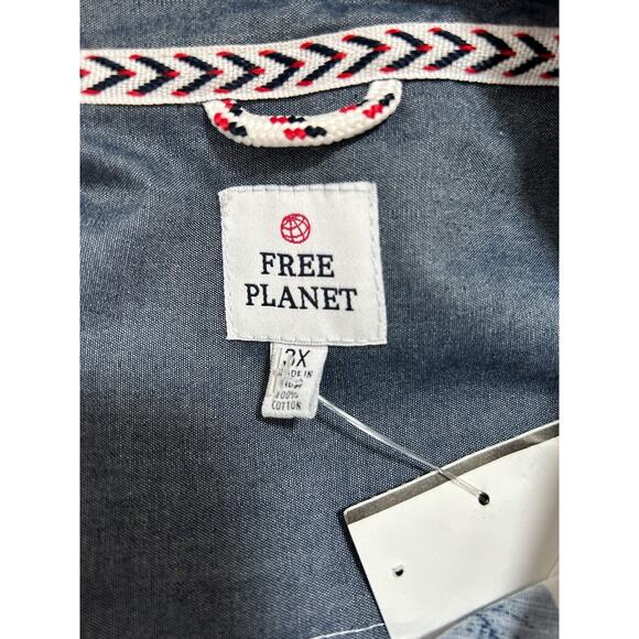 Free Planet Men’s Shirt Size 3X American Flag Stars Stripes Button Down Cotton - Picture 6 of 12